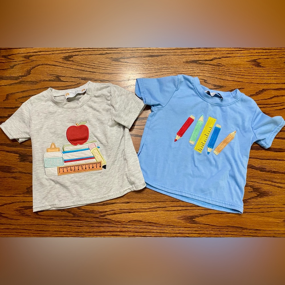 Abby & Evie Baby Boy 12m Embroidered Appliqué Back to School T-Shirts Set of 2